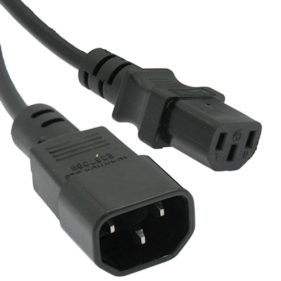 1ft Computer Power Extension Cord (NEMA C14 to C13 Plug), 18AWG, Black