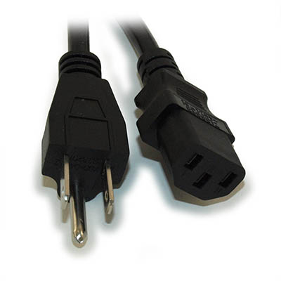 2ft Computer Power Cord (NEMA 5-15P to C13 Plug), 18AWG, Black