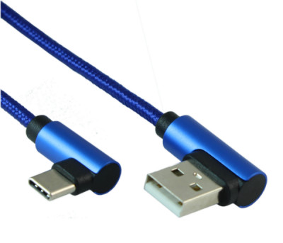 1.5ft USB Type-C 90 Degree METALLIC BLUE Male to Type-A Male Cables