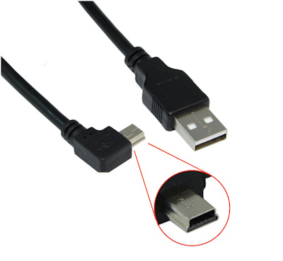 1ft USB 2.0 480Mbps Type A Male to RIGHT ANGLE Mini-B/5-Pin Male Cable