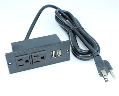 2 Port USB plus 2 120 volt Recessed Charging Center, 6ft Power Cable