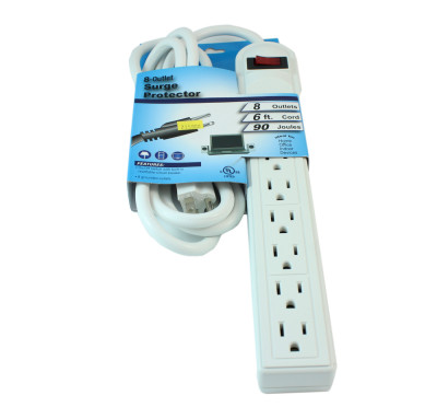 6ft 8 Outlet Power Bar (14AWG/15A) with 90J Surge Protector, White