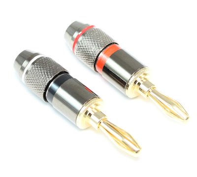 Speaker Wire - PREMIUM Banana Plugs (Pair) Black/Red over Gold (Screw ONLY)