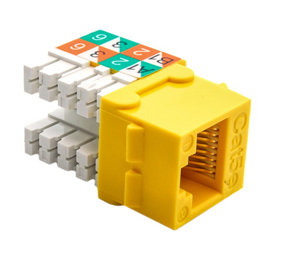 Keystone Jack Insert/Punch-down - Cat 5E RJ45 Networking, Yellow