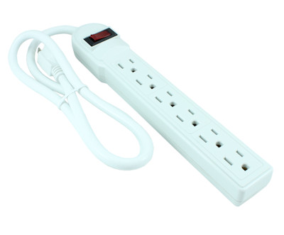 3ft 6 Outlet Power Bar (14AWG/15A) with 90J Surge Protector, White