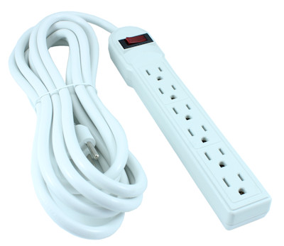 12ft 6 Outlet Power Bar (14AWG/15A) with 90J Surge Protector, White