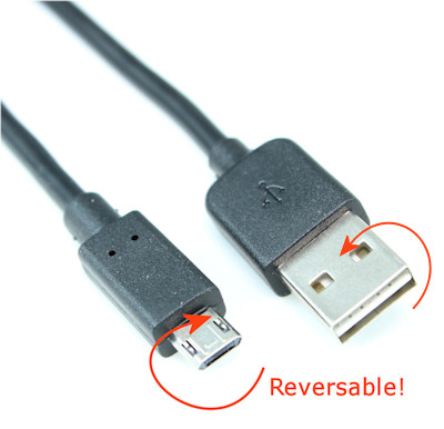 1.5ft REVERSIBLE USB 2.0 Type A Male to Micro-B 5-Pin Cable, Nickel Plated