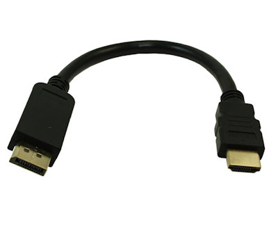 8inch DisplayPort to HDMI Cable 28AWG Gold Plated 4Kx2K, Black