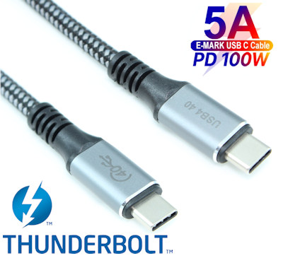 2ft USB4 Type-C Thunderbolt 3 (40Gbps, 100W, PD, 8K) Braided Cable